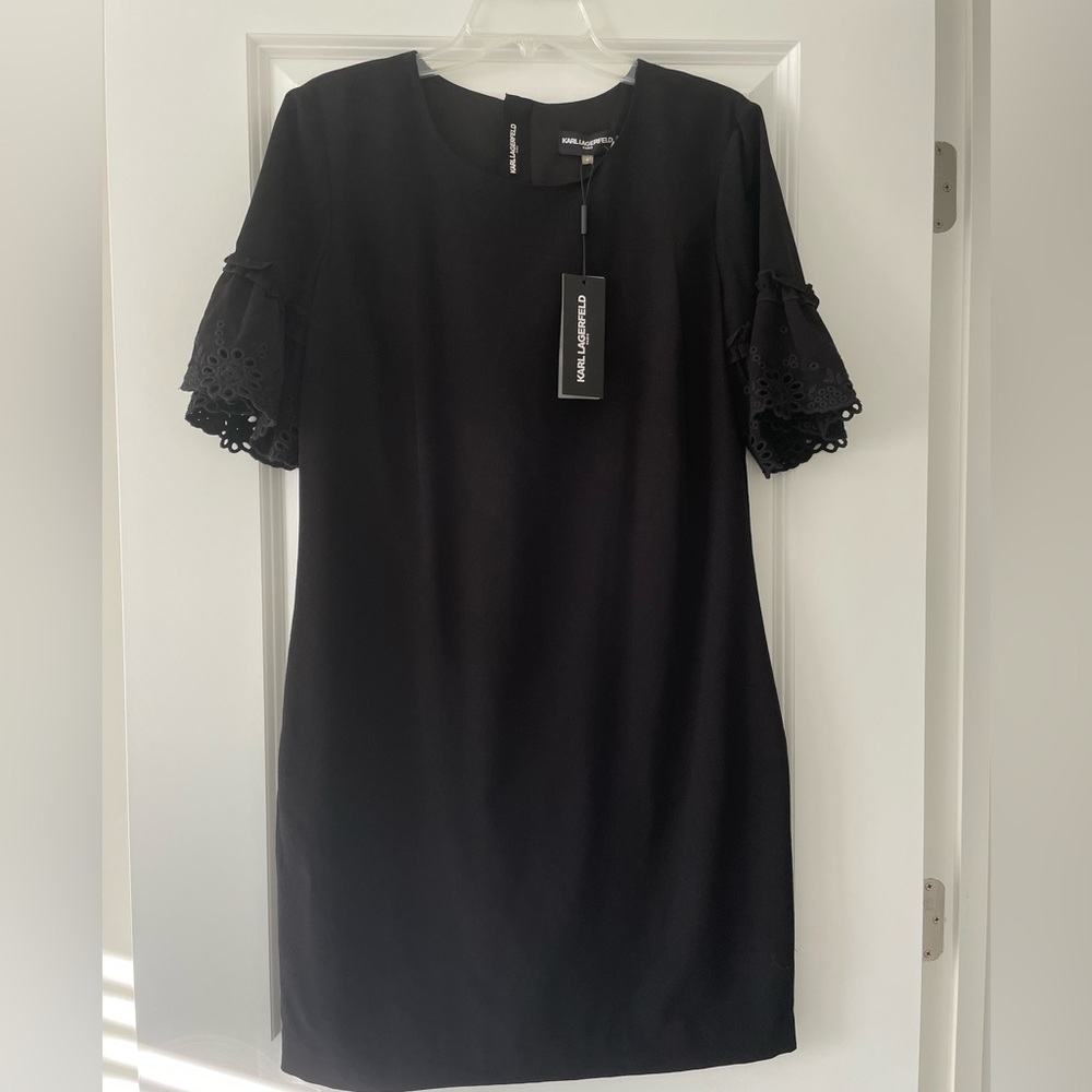 Women’s Karl Lagerfield Black Dress with Embellished Sleeves